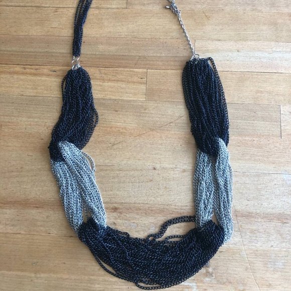 Chico's Meagan Multi Chain Knot Necklace Black Silver New - Picture 4 of 4